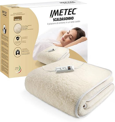 Imetec Scaldasonno individual 150 x 80 cm, 50 % lana merina, 2 temperaturas, dispositivo de seguridad Electro Block, fabricado en Italia